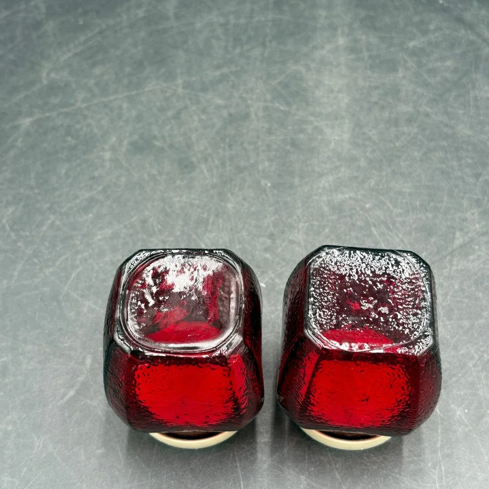 Vtg Wheaton Royal Ruby Red Pebble Glass Salt & Pepper Shakers Set No Lids USA